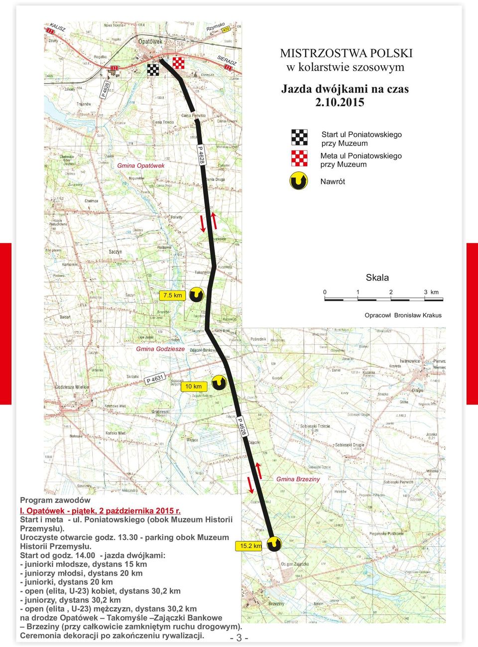 Przemysłu) Uroczyste otwarcie godz 330 - parking obok Muzeum 5 km Historii Przemysłu Start od godz 400 - jazda dwójkami: - juniorki młodsze, dystans 5 km - juniorzy młodsi, dystans 0 km - juniorki,