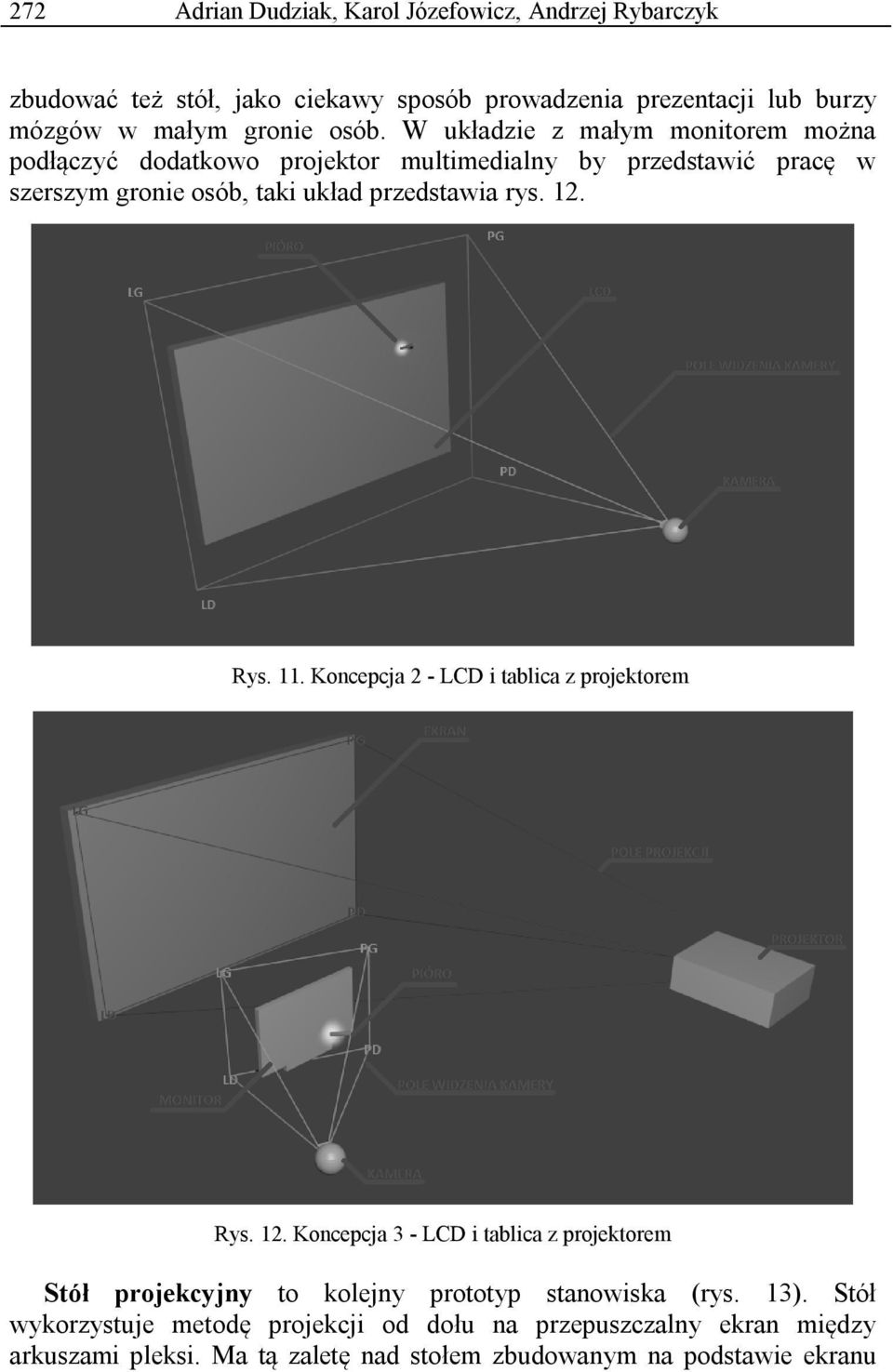 rys. 12. Rys. 11. Koncepcja 2 - LCD i tablica z projektorem Rys. 12. Koncepcja 3 - LCD i tablica z projektorem Stół projekcyjny to kolejny prototyp stanowiska (rys.