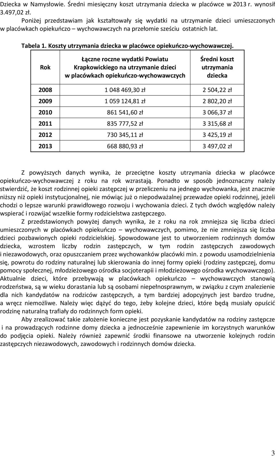 Koszty utrzymania dziecka w placówce opiekuńczo-wychowawczej.