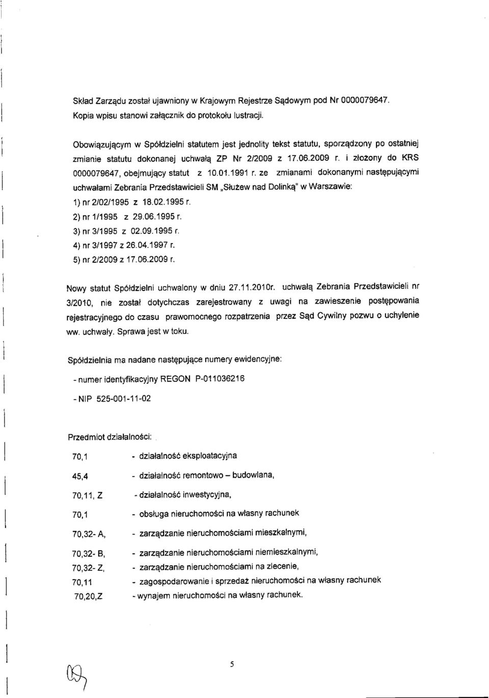 01.1991 r. ze zmianami dokonanymi nastepujqcymi uchwalami Zebrania Pzedstawicieli SM,,Slu2ew nad Dolinkq" w Warszawie: 1) N 210211995 z 18.02.1995 r. 2) nr'l/1995 z 29.06.1995 r. 3) nr 3/1 995 z 02.