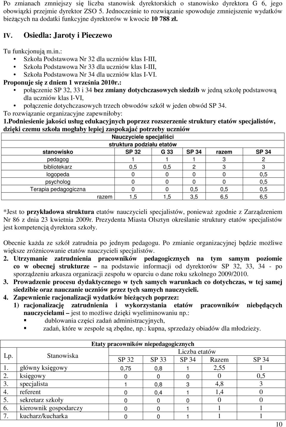 : Szkoła Podstawowa Nr 32 dla uczniów klas I-III, Szkoła Podstawowa Nr 33 dla uczniów klas I-III, Szkoła Podstawowa Nr 34 dla uczniów klas I-VI. Proponuje się z dniem 1 września 2010r.