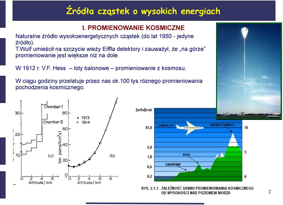 Wulf umieścił na szczycie wieży Eiffla detektory i zauważył, że na górze promieniowanie jest większe