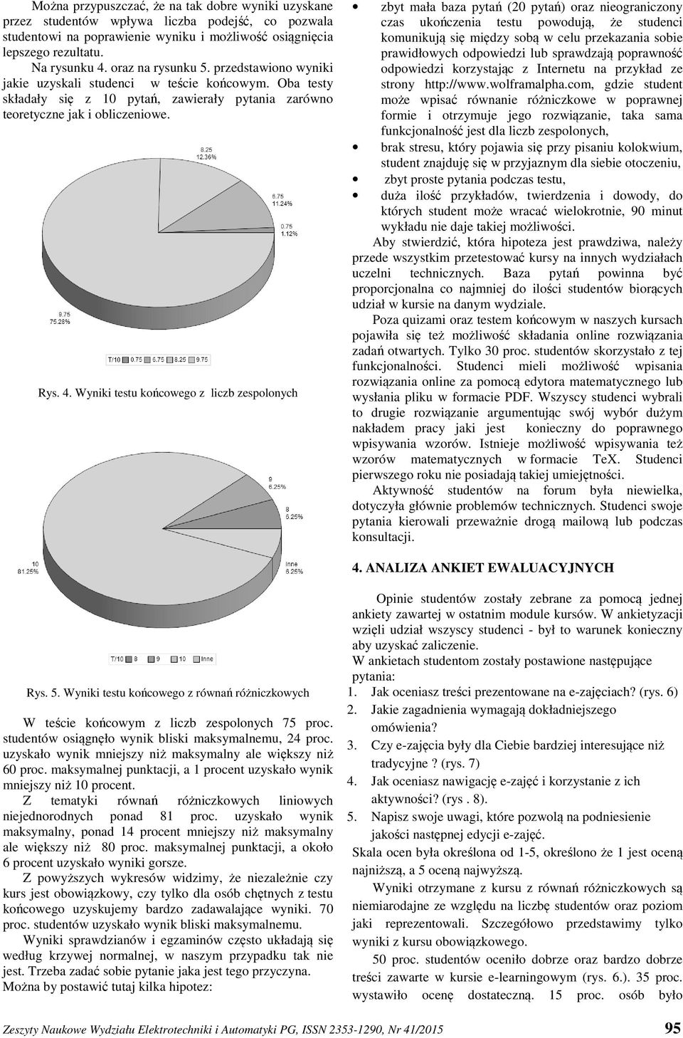 Wyniki testu końcowego z liczb zespolonych zbyt mała baza pytań (20 pytań) oraz nieograniczony czas ukończenia testu powodują, że studenci komunikują się między sobą w celu przekazania sobie