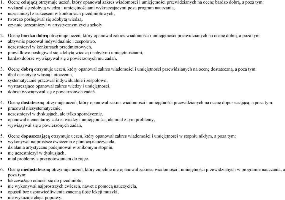 Ocenę bardzo dobrą otrzymuje uczeń, który opanował zakres wiadomości i umiejętności przewidzianych na ocenę dobrą, a poza tym: aktywnie pracował indywidualnie i zespołowo, uczestniczył w konkursach