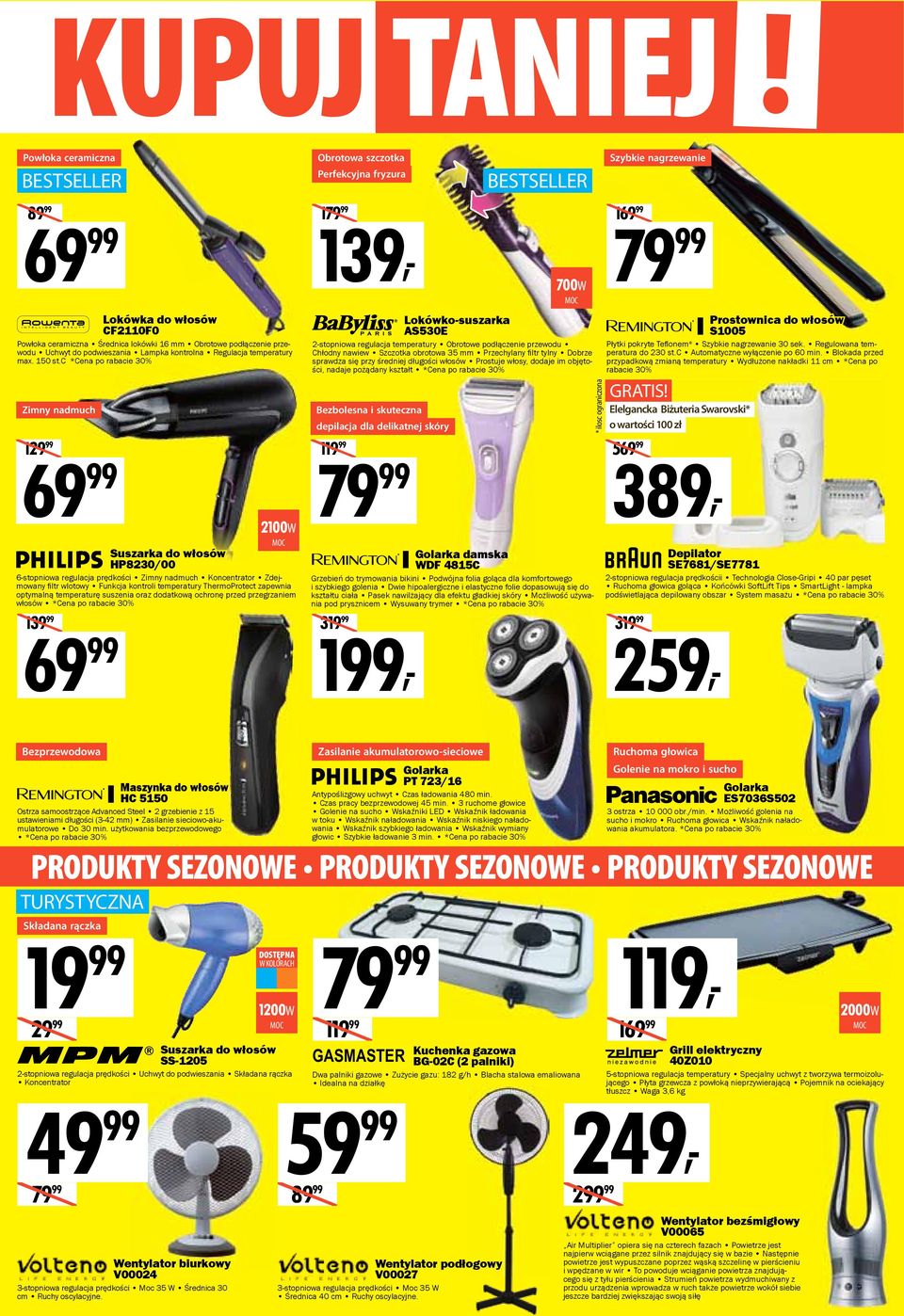 c *Cena po rabacie 30% Zimny nadmuch 129 99 69 99 Suszarka do włosów HP8230/00 6-stopniowa regulacja prędkości Zimny nadmuch Koncentrator Zdejmowany fi ltr wlotowy Funkcja kontroli temperatury