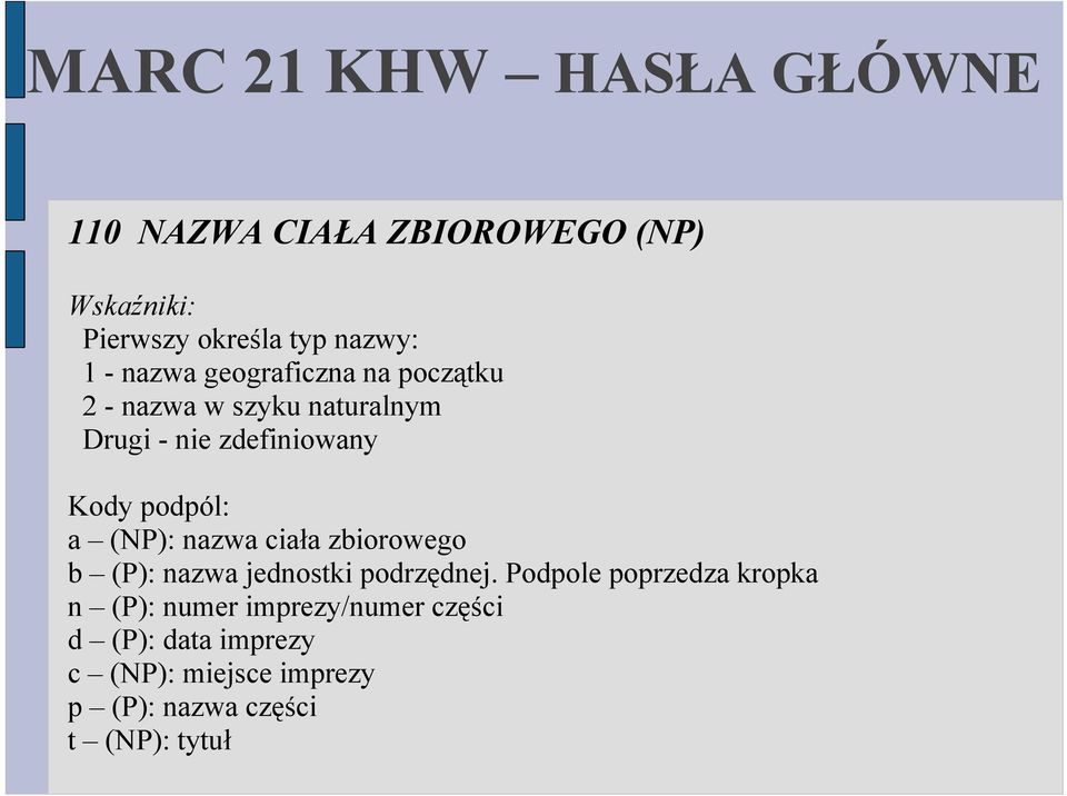 (NP): nazwa ciała zbiorowego b (P): nazwa jednostki podrzędnej.