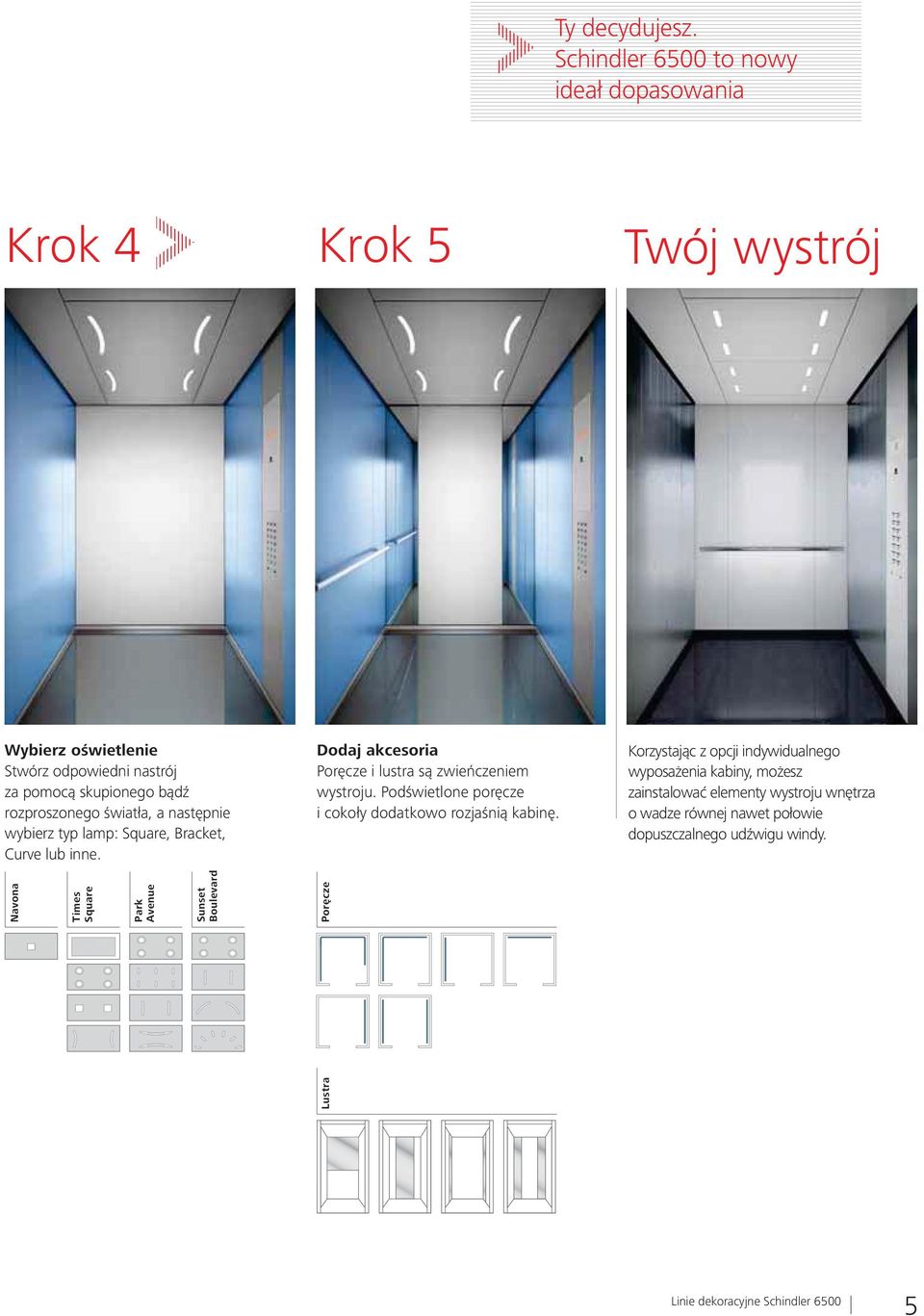 rozproszonego światła, a następnie wybierz typ lamp: Square, Bracket, Curve lub inne. Dodaj akcesoria Poręcze i lustra są zwieńczeniem wystroju.