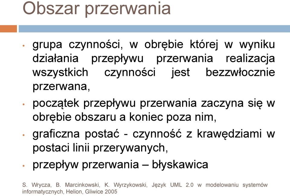 przepływu przerwania zaczyna się w obrębie obszaru a koniec poza nim, graficzna