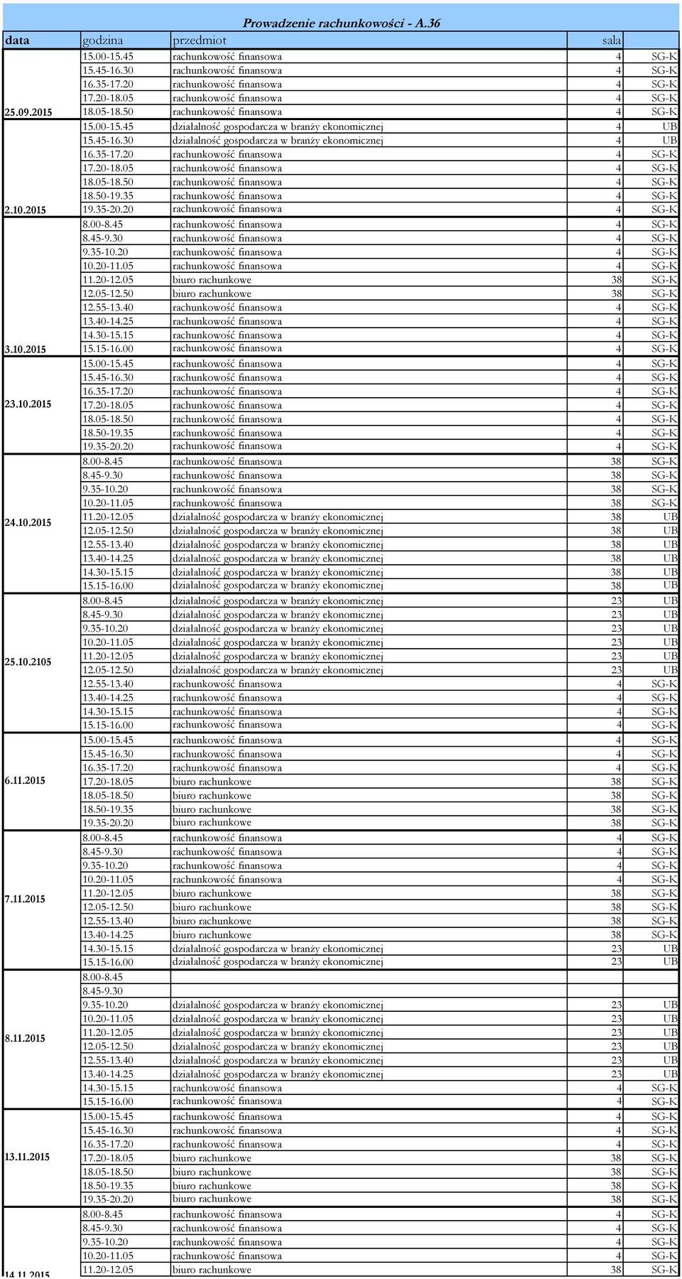 50 rachunkowość finansowa 4 SG-K 18.50-19.35 rachunkowość finansowa 4 SG-K 2.10.2015 19.35-20.20 rachunkowość finansowa 4 SG-K 3.10.2015 23.10.2015 17.20-18.05 rachunkowość finansowa 4 SG-K 18.05-18.