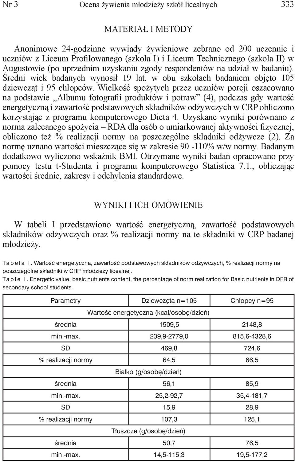 Wielkość spożytych przez uczniów porcji oszacowano na podstawie,,albumu fotografii produktów i potraw (4), podczas gdy wartość energetyczną i zawartość podstawowych składników odżywczych w CRP