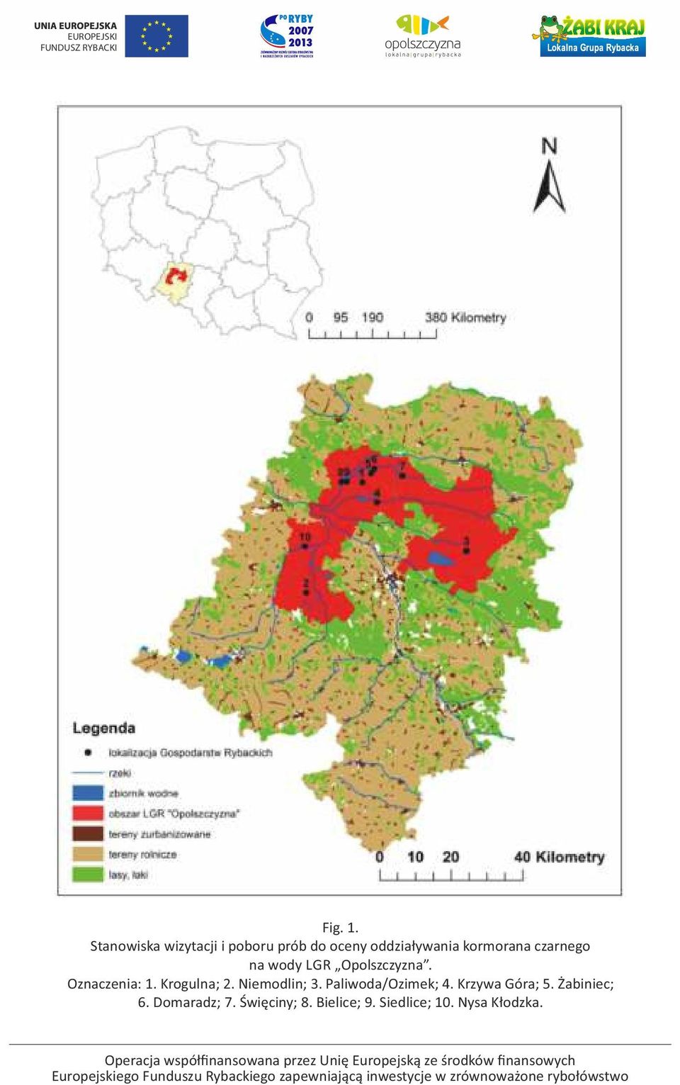 kormorana czarnego na wody LGR Opolszczyzna. Oznaczenia: 1.