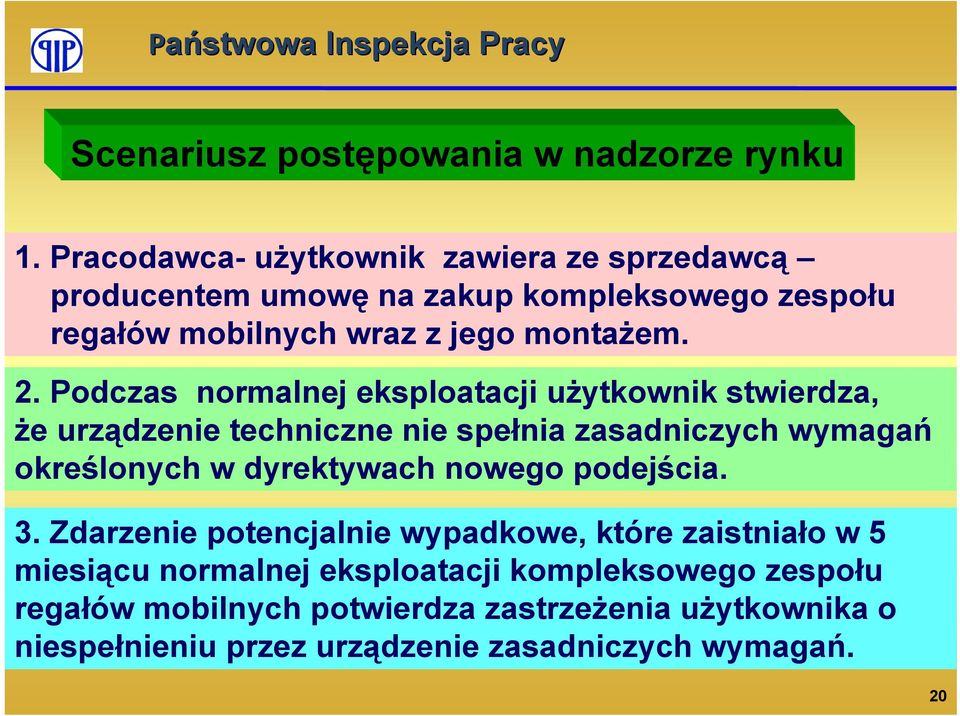 Podczas normalnej eksploatacji użytkownik stwierdza, że urządzenie techniczne nie spełnia zasadniczych wymagań określonych w dyrektywach