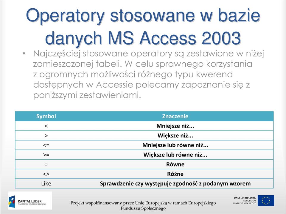 W celu sprawnego korzystania z ogromnych możliwości różnego typu kwerend dostępnych w Accessie polecamy