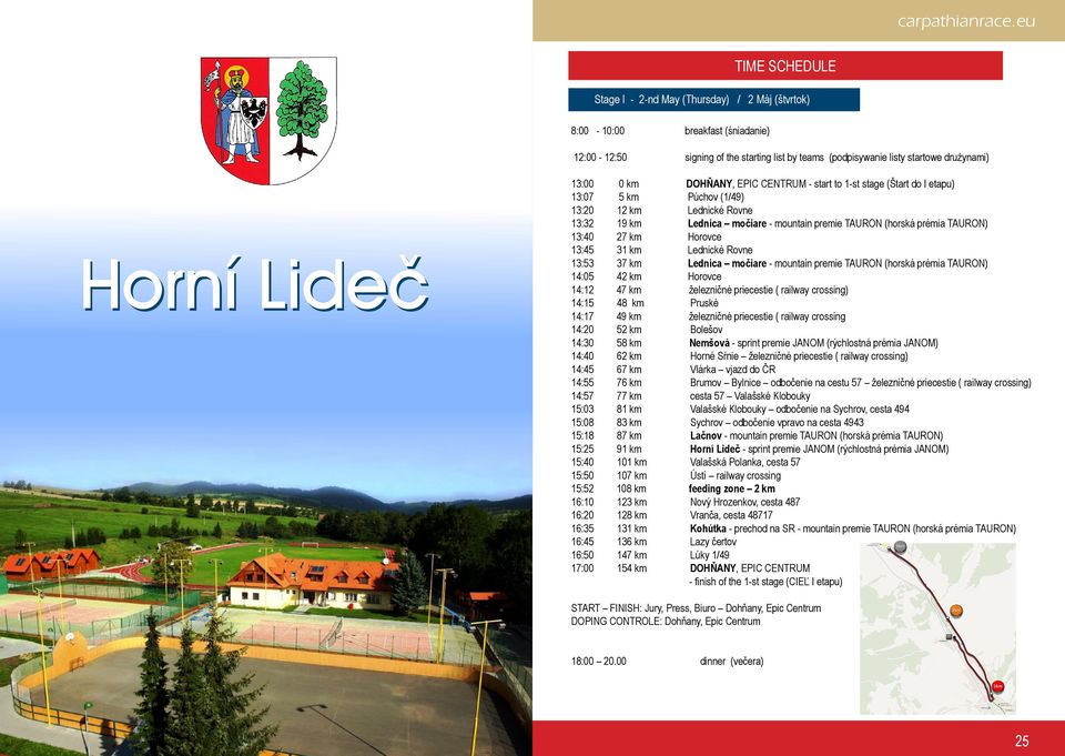 TAURON) 13:40 27 km Horovce 13:45 31 km Lednické Rovne 13:53 37 km Lednica močiare - mountain premie TAURON (horská prémia TAURON) 14:05 42 km Horovce 14:12 47 km železničné priecestie ( railway