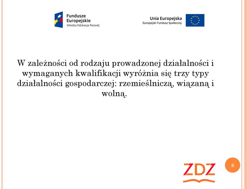 wyróżnia się trzy typy działalności