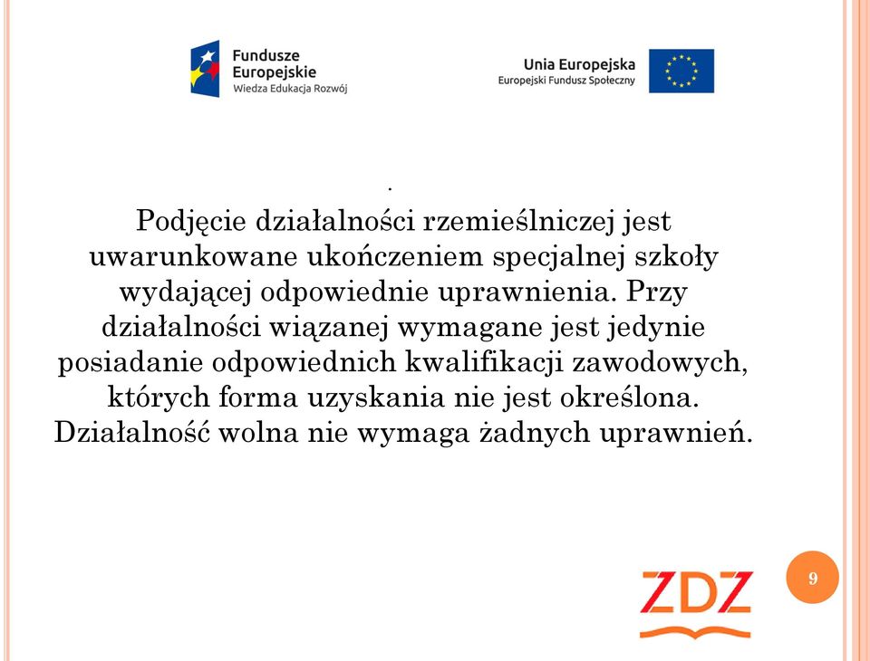 Przy działalności wiązanej wymagane jest jedynie posiadanie odpowiednich