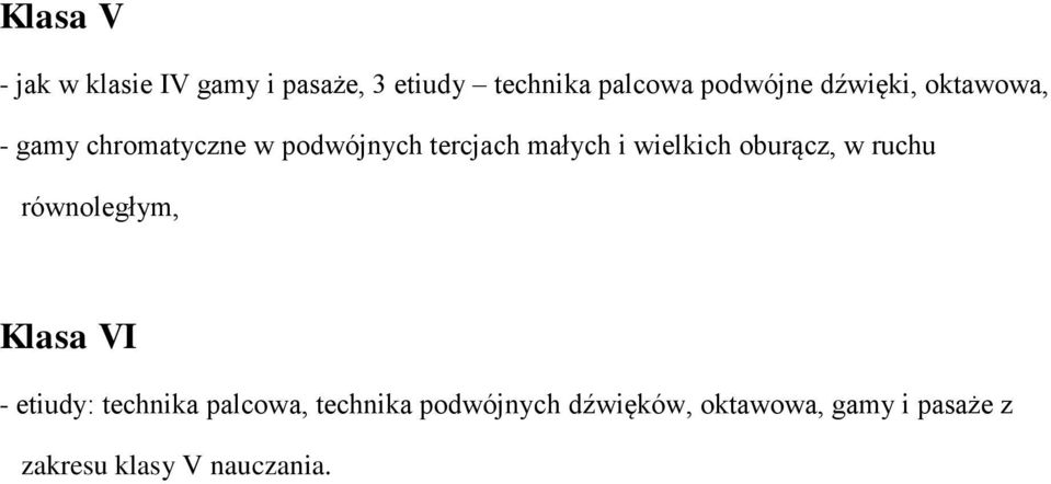 wielkich oburącz, w ruchu równoległym, Klasa VI - etiudy: technika palcowa,