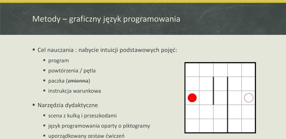 (zmienna) instrukcja warunkowa Narzędzia dydaktyczne scena z kulką i