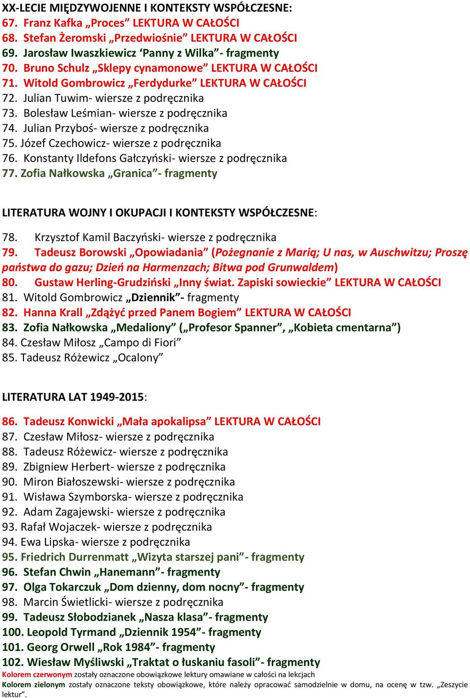 Julian Przyboś- wiersze z podręcznika 75. Józef Czechowicz- wiersze z podręcznika 76. Konstanty Ildefons Gałczyński- wiersze z podręcznika 77.