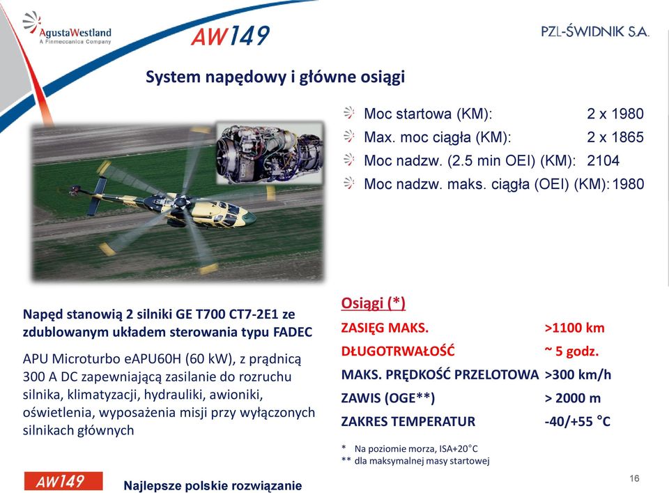 zapewniającą zasilanie do rozruchu silnika, klimatyzacji, hydrauliki, awioniki, oświetlenia, wyposażenia misji przy wyłączonych silnikach głównych Najlepsze polskie