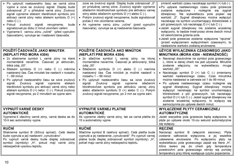 Vypneme-li varnou zónu ručně (před vypnutím časovačem), vynuluje se i nastavení časovače.