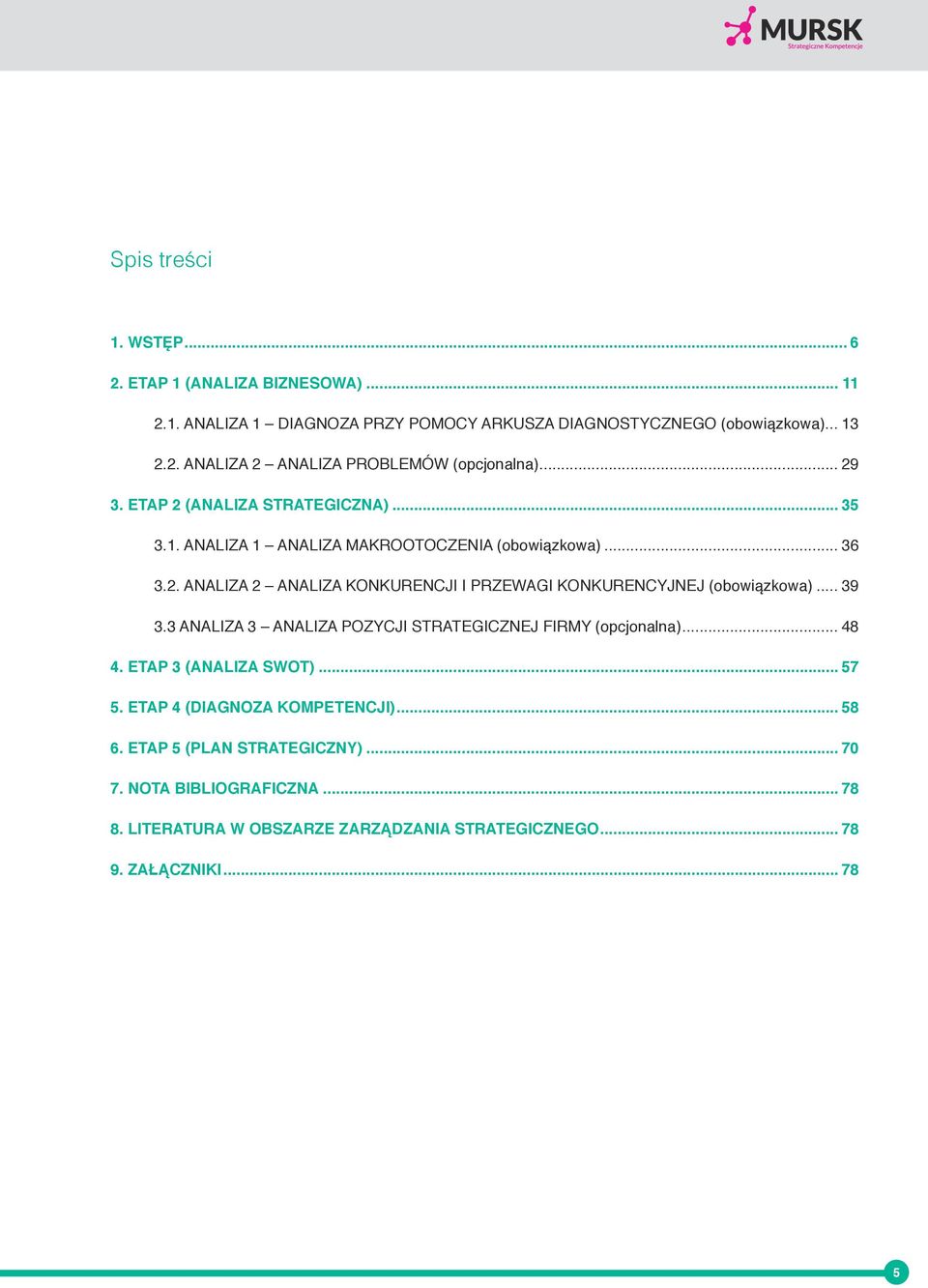 .. 39 3.3 ANALIZA 3 ANALIZA POZYCJI STRATEGICZNEJ FIRMY (opcjonalna)... 48 4. ETAP 3 (ANALIZA SWOT)... 57 5. ETAP 4 (DIAGNOZA KOMPETENCJI)... 58 6.