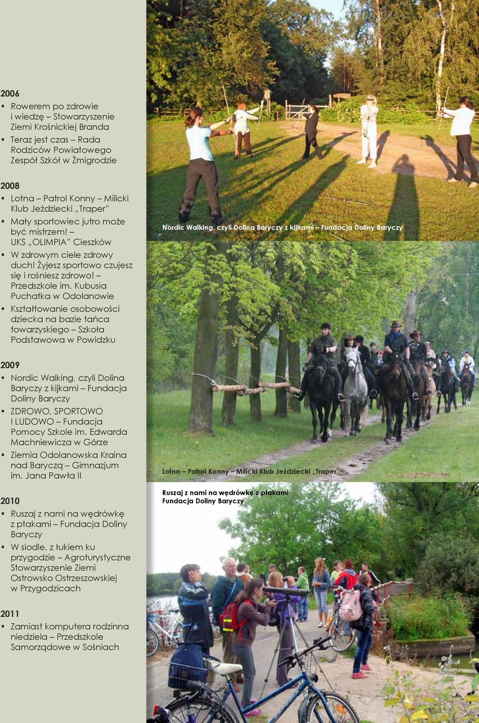Kubusia Puchatka w Odolanowie Kształtowanie osobowości dziecka na bazie tańca towarzyskiego Szkoła Podstawowa w Powidzku Nordic Walking, czyli Dolina Baryczy z kijkami Fundacja Doliny Baryczy 2009