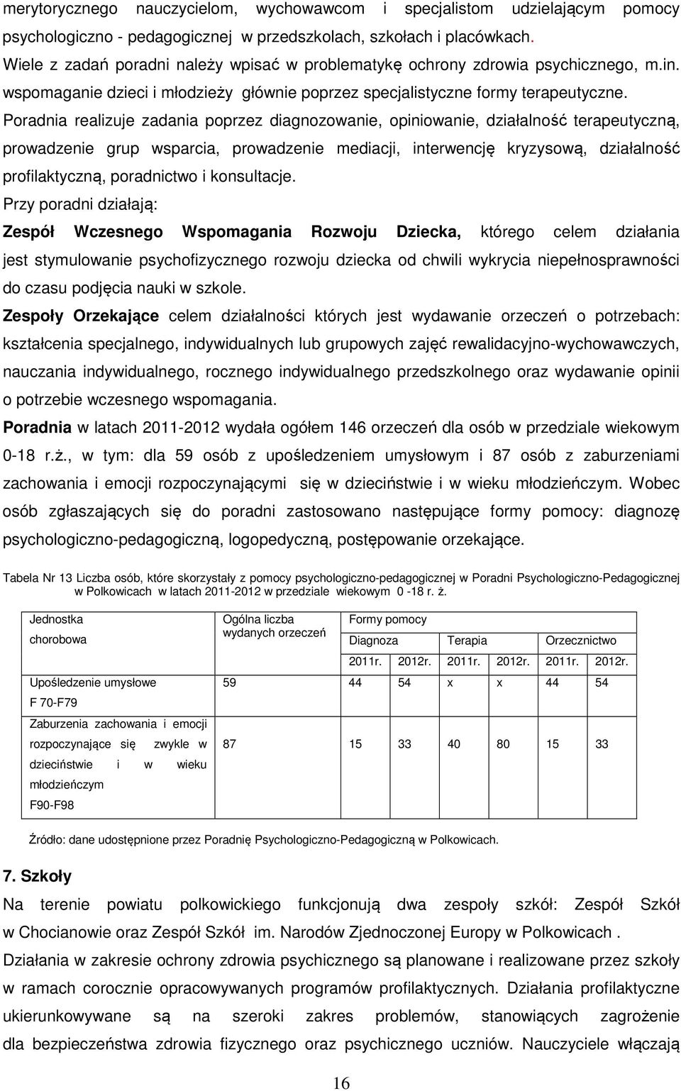 Poradnia realizuje zadania poprzez diagnozowanie, opiniowanie, działalność terapeutyczną, prowadzenie grup wsparcia, prowadzenie mediacji, interwencję kryzysową, działalność profilaktyczną,