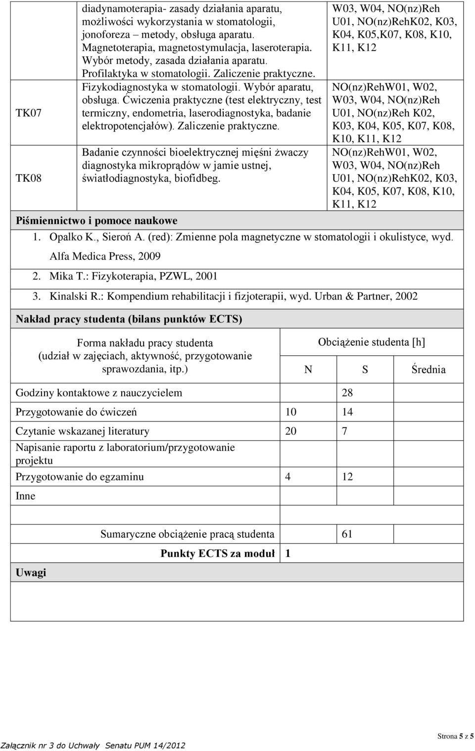 Ćwiczenia praktyczne (test elektryczny, test termiczny, endometria, laserodiagnostyka, badanie elektropotencjałów). Zaliczenie praktyczne.