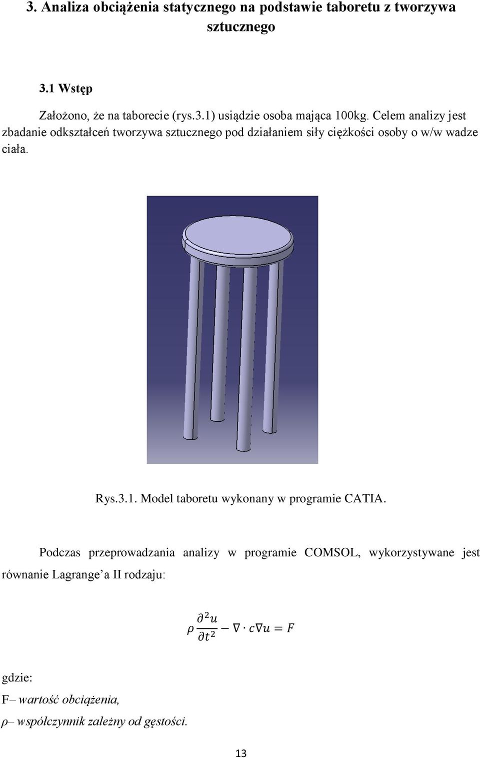 Model taboretu wykonany w programie CATIA.