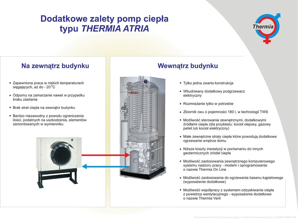 dodatkowy podgrzewacz elektryczny Rozmrażanie tylko w potrzebie Zbiornik cwu o pojemności 180 l, w technologii TWS Możliwość sterowania zewnętrznymi, dodatkowymi źródłami ciepła (dla przykładu: