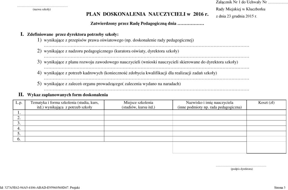 doskonalenie rady pedagogicznej) 2) wynikające z nadzoru pedagogicznego (kuratora oświaty, dyrektora szkoły) 3) wynikające z planu rozwoju zawodowego nauczycieli (wnioski nauczycieli skierowane do