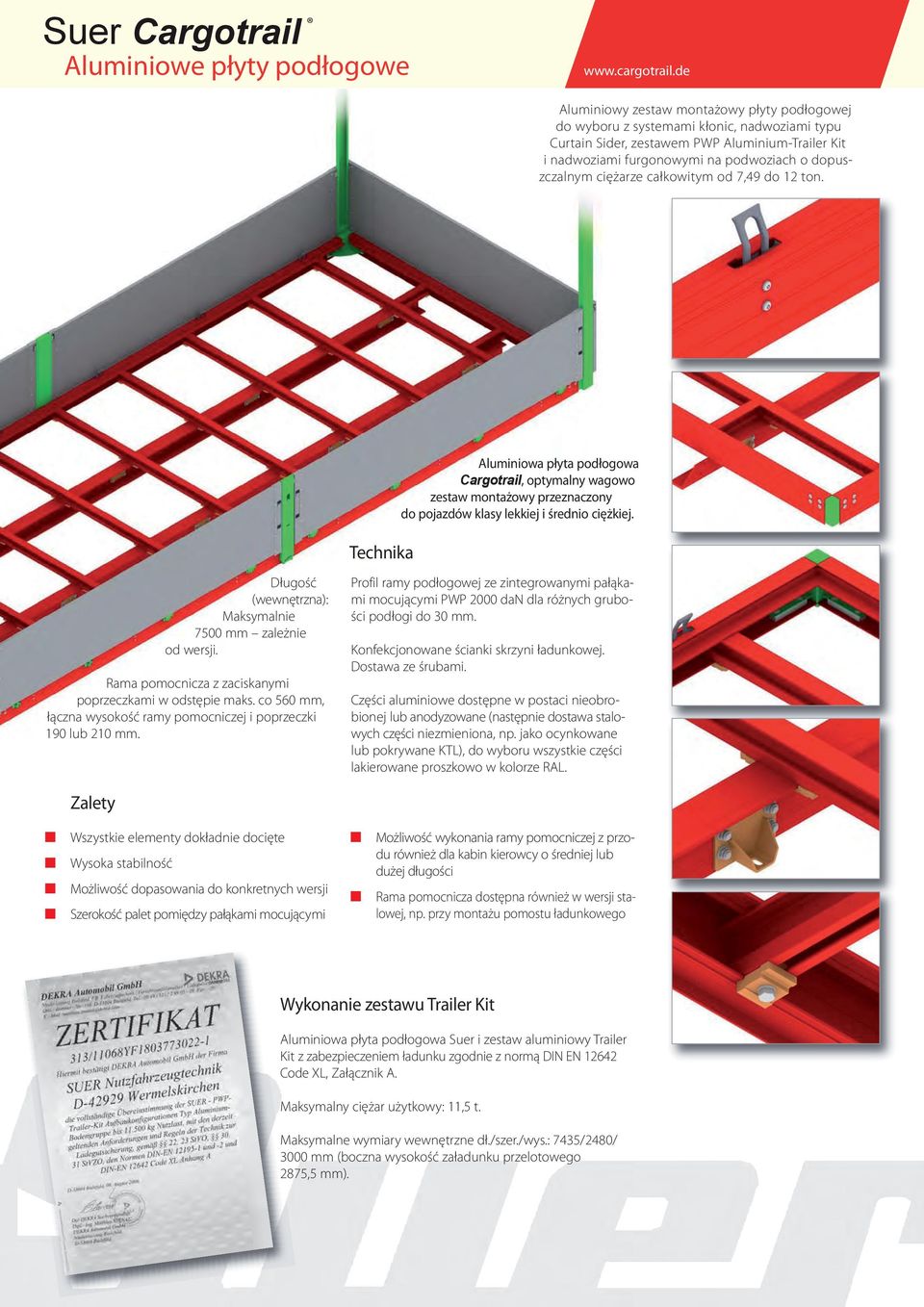 Aluminiowa płyta podłogowa Cargotrail, optymalny wagowo zestaw montażowy przeznaczony do pojazdów klasy lekkiej i średnio ciężkiej.