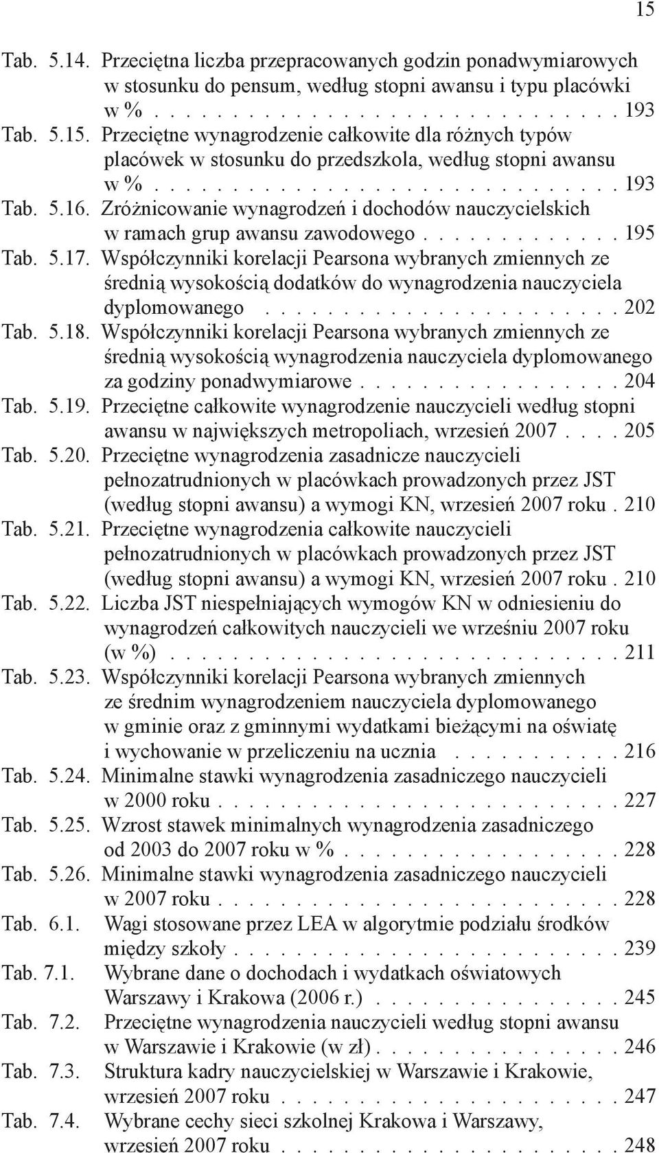 Zróżnicowanie wynagrodzeń i dochodów nauczycielskich w ramach grup awansu zawodowego............. 195 Tab. 5.17.