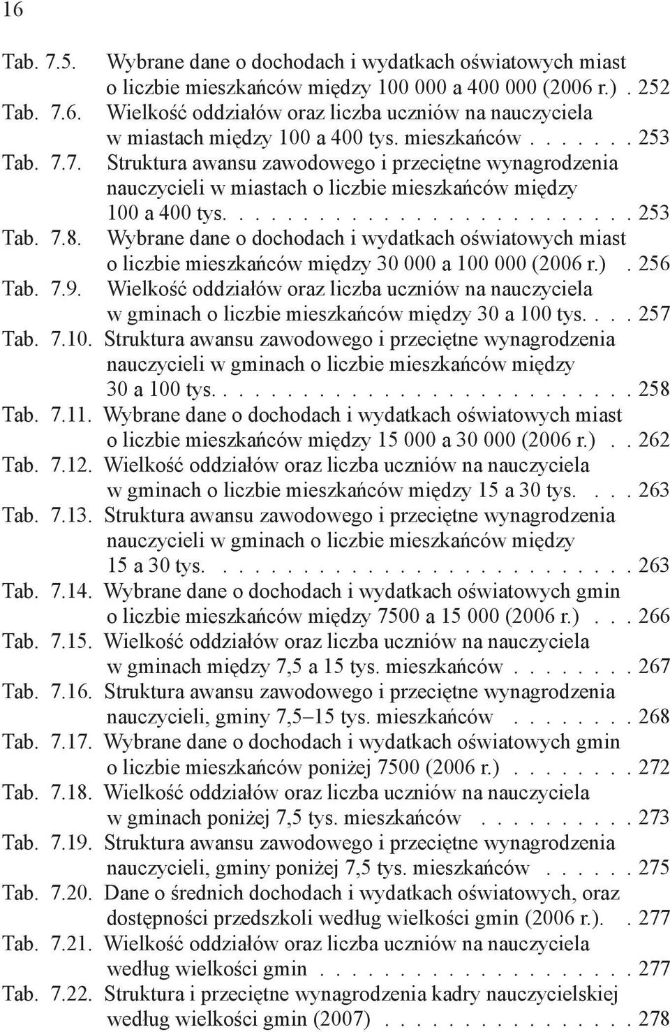 Wybrane dane o dochodach i wydatkach oświatowych miast o liczbie mieszkańców między 30 000 a 100 000 (2006 r.). 256 Tab. 7.9.