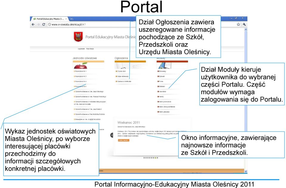 Część modułów wymaga zalogowania się do Portalu.