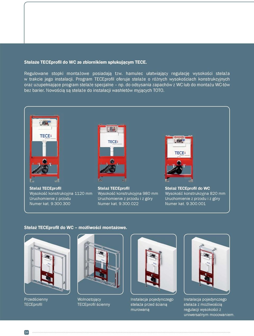 Nowością są stelaże do instalacji washletów myjących TOTO. Stelaż TECEprofil Wysokość konstrukcyjna 1120 mm Uruchomienie z przodu Numer kat. 9.300.