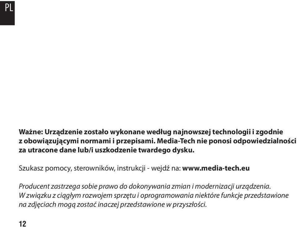 Szukasz pomocy, sterowników, instrukcji - wejdź na: www.media-tech.