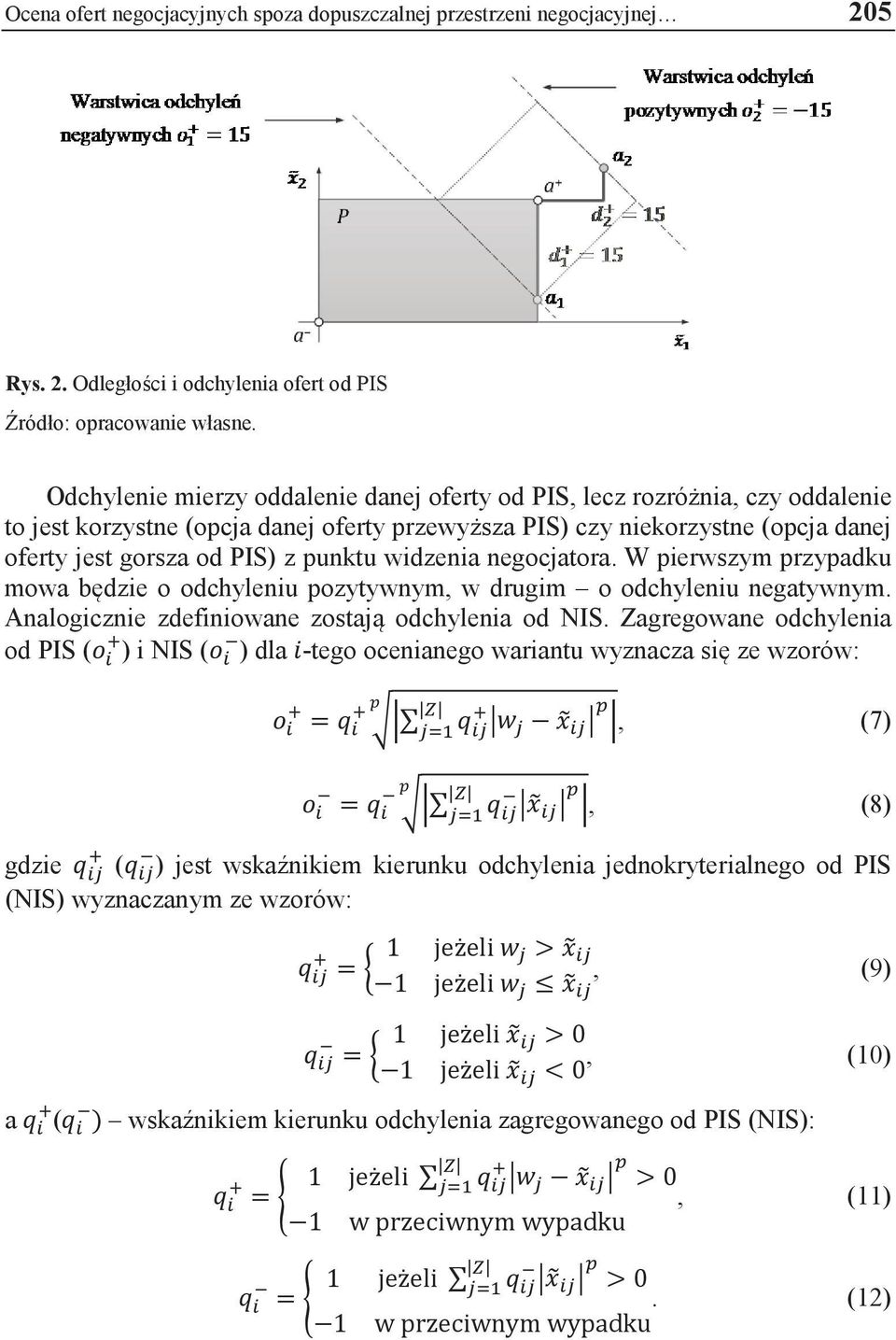 widzenia negocjatora. W pierwszym przypadku mowa będzie o odchyleniu pozytywnym, w drugim o odchyleniu negatywnym. Analogicznie zdefiniowane zostają odchylenia od NIS.