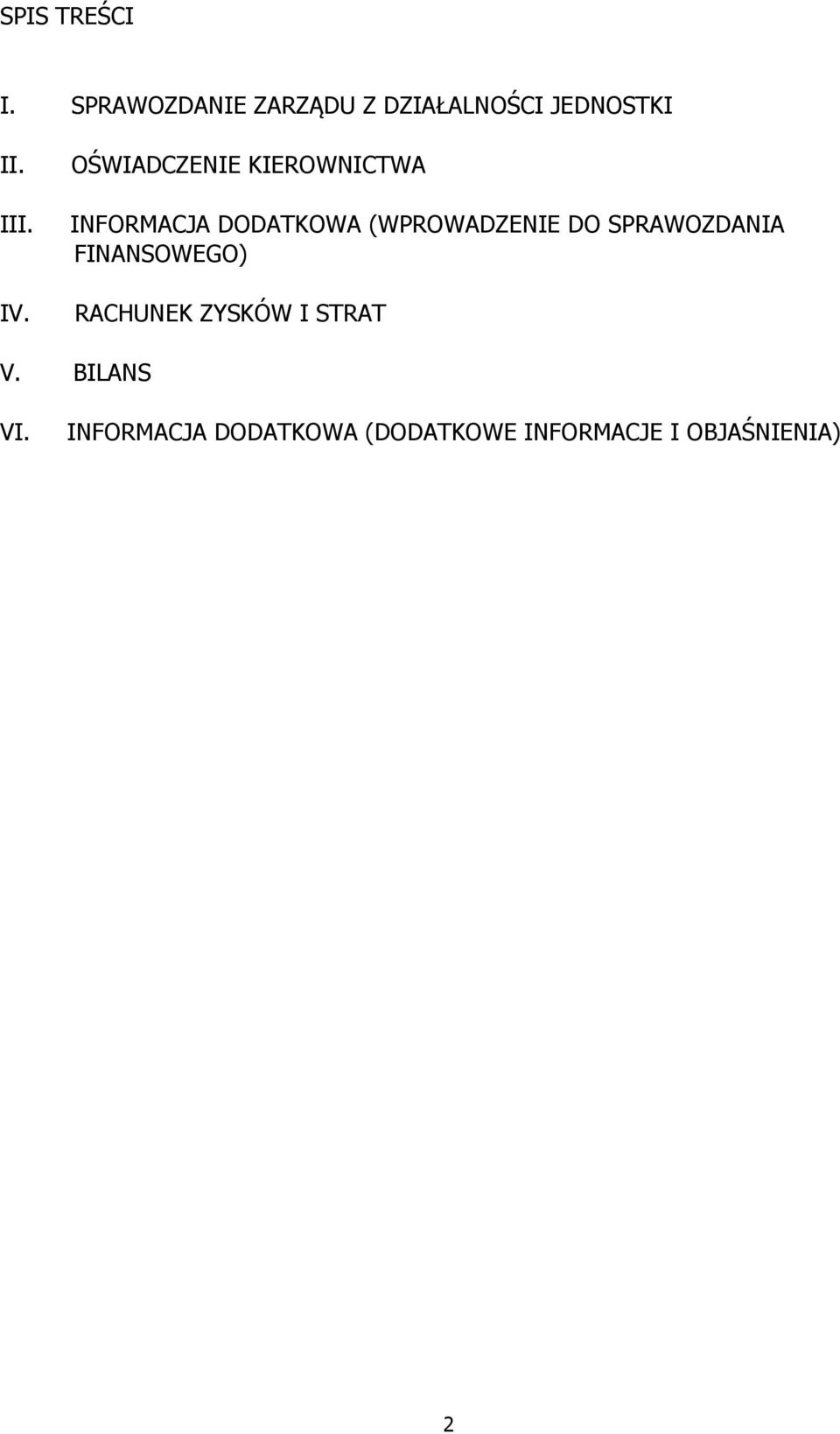 OŚWIADCZENIE KIEROWNICTWA INFORMACJA DODATKOWA (WPROWADZENIE DO