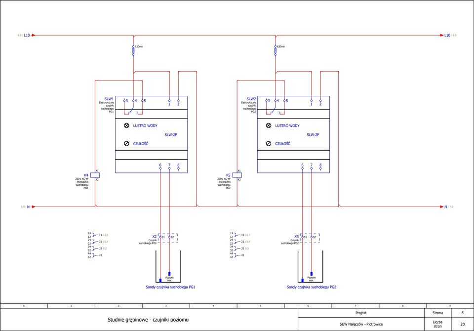 WODY SLW-P SLW-P CZUŁOŚĆ CZUŁOŚĆ 7 8 7 8 K 0V AC P suchobiegu PG A K 0V AC P suchobiegu PG A.9 / N N / 7.0.. 8. X Czujnik suchobiegu PG S S.