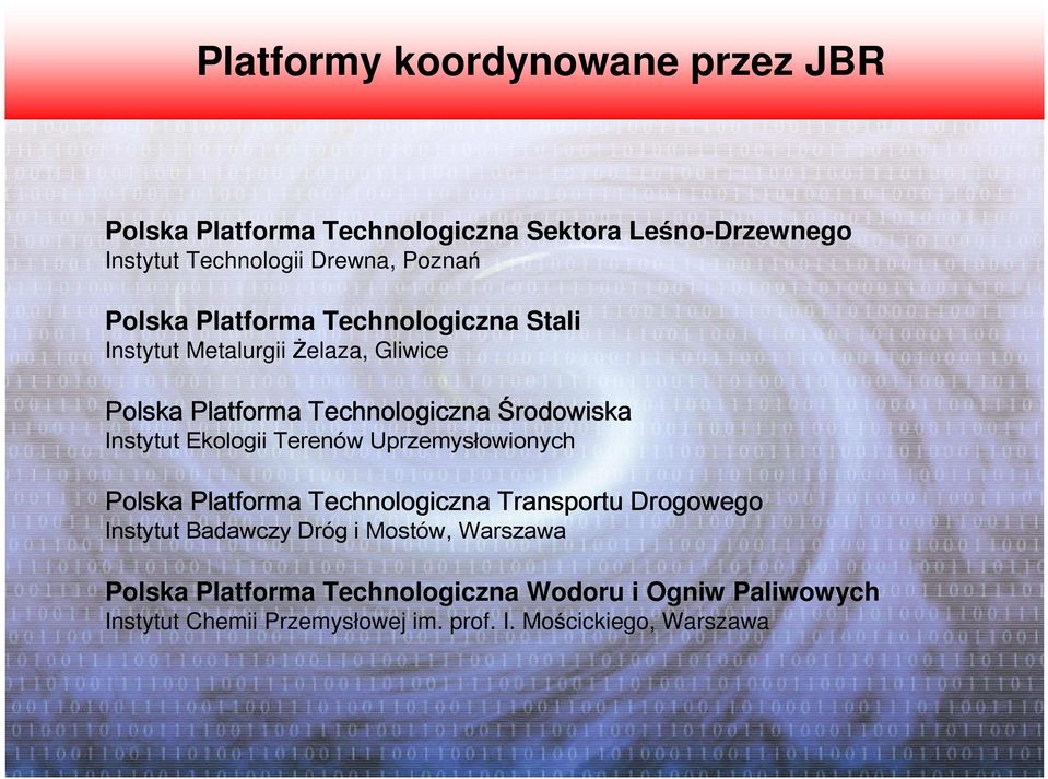 Ekologii Terenów Uprzemysłowionych Polska Platforma Technologiczna Transportu Drogowego Instytut Badawczy Dróg i Mostów,