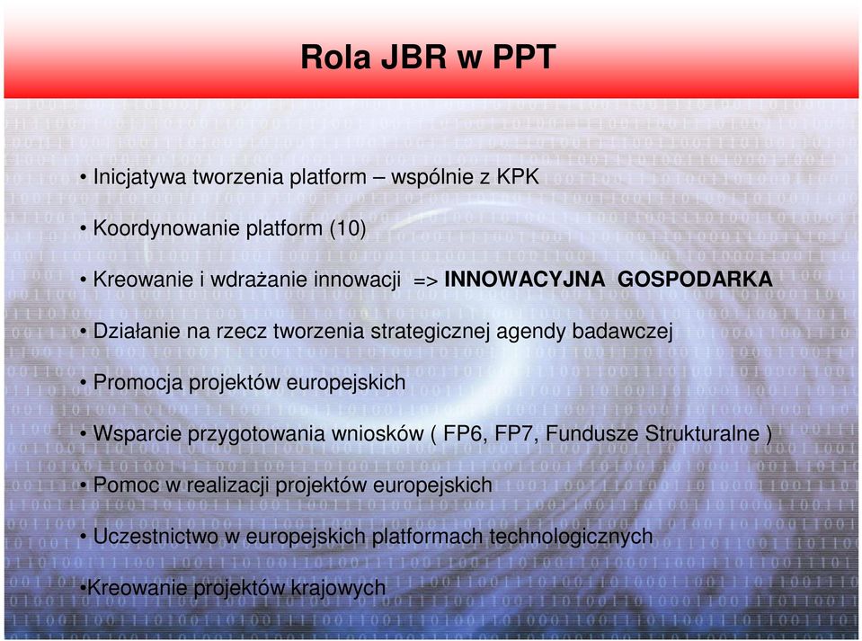 Promocja projektów europejskich Wsparcie przygotowania wniosków ( FP6, FP7, Fundusze Strukturalne ) Pomoc w