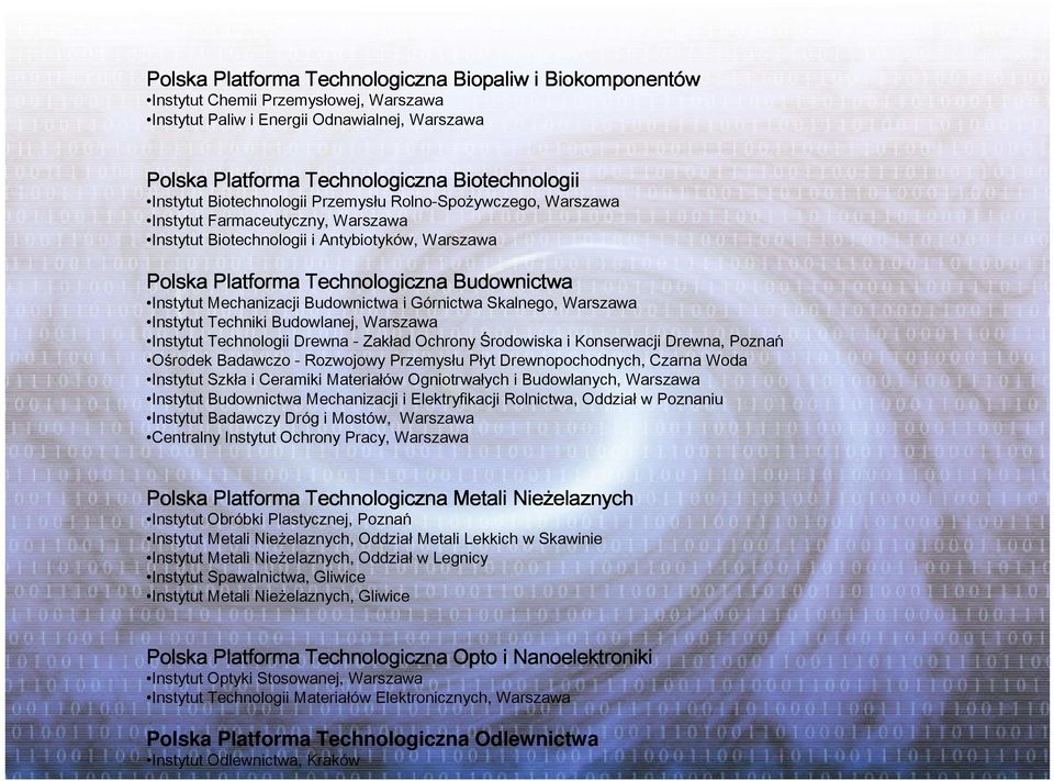 Mechanizacji Budownictwa i Górnictwa Skalnego, Warszawa Instytut Techniki Budowlanej, Warszawa Instytut Technologii Drewna - Zakład Ochrony Środowiska i Konserwacji Drewna, Poznań Ośrodek Badawczo -