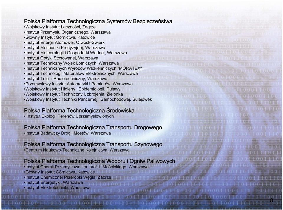Technicznych Wyrobów Włókienniczych "MORATEX" Instytut Technologii Materiałów Elektronicznych, Warszawa Instytut Tele- i Radiotechniczny, Warszawa Przemysłowy Instytut Automatyki i Pomiarów, Warszawa