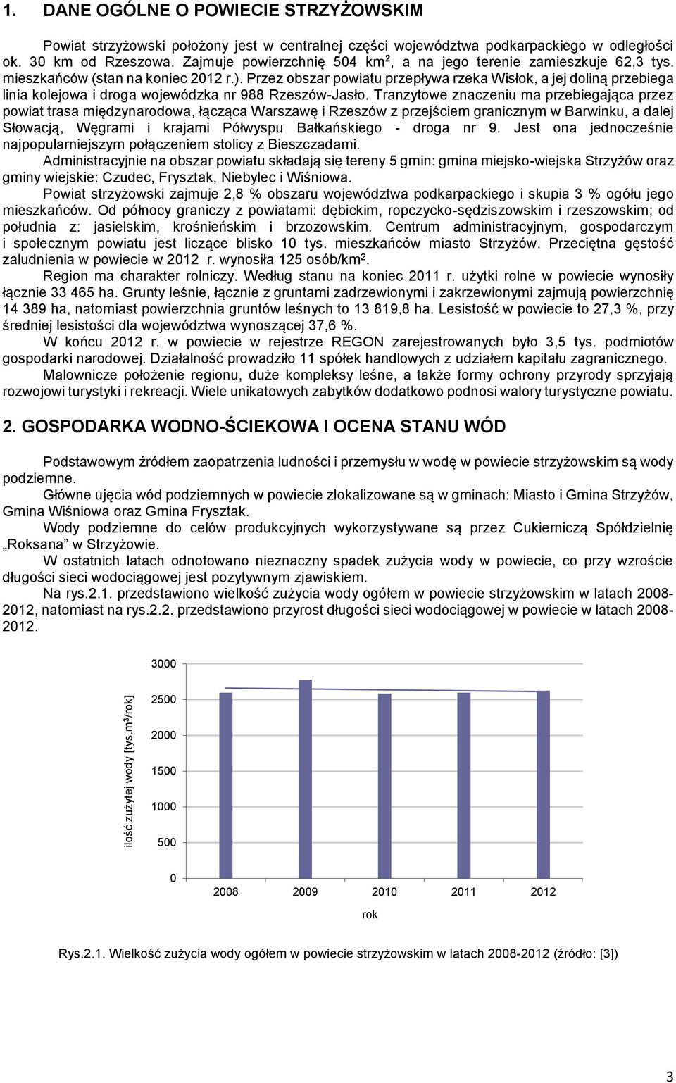 Przez obszar powiatu przepływa rzeka Wisłok, a jej doliną przebiega linia kolejowa i droga wojewódzka nr 988 Rzeszów-Jasło.