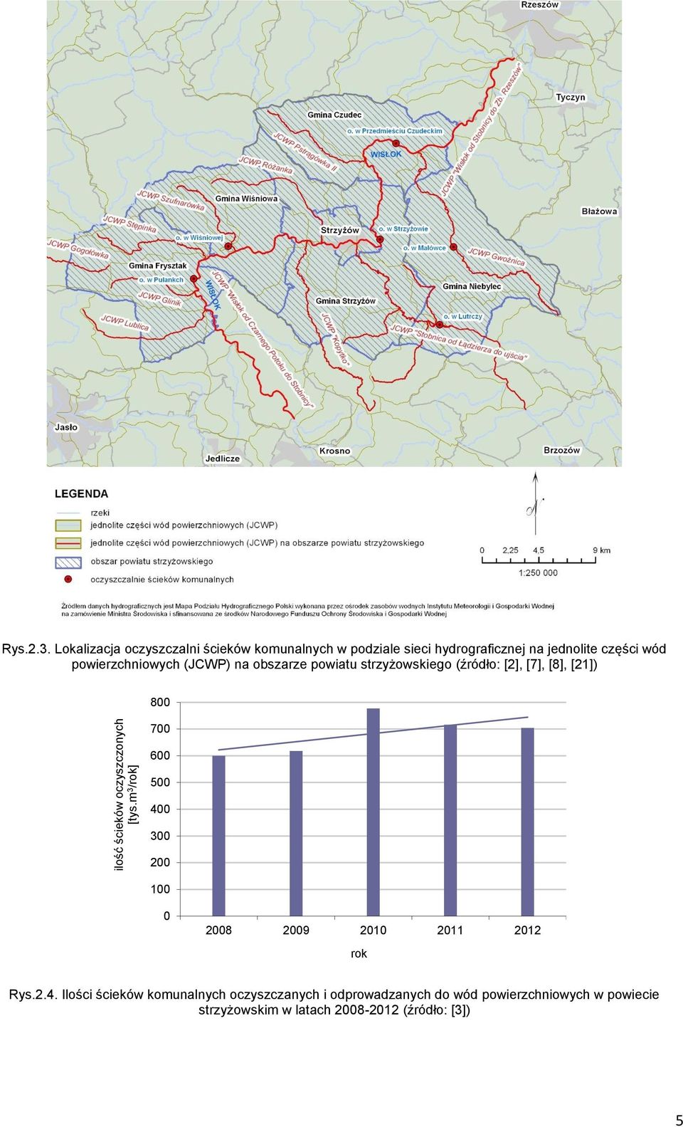 Lokalizacja oczyszczalni ścieków komunalnych w podziale sieci hydrograficznej na jednolite części wód