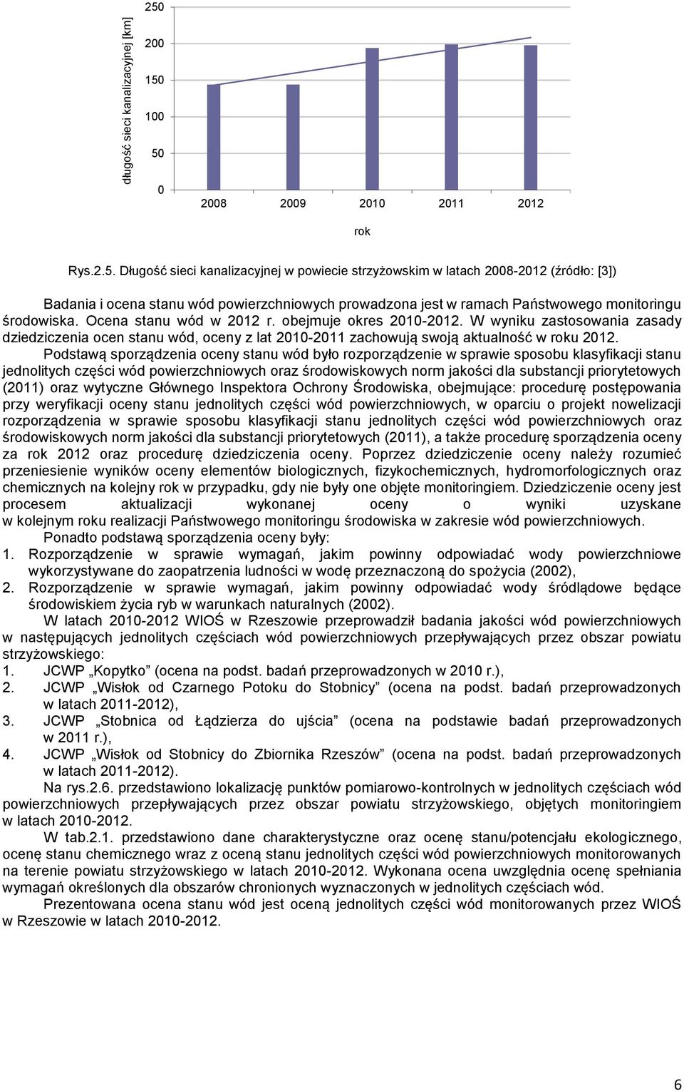 Ocena stanu wód w 2012 r. obejmuje okres 2010-2012. W wyniku zastosowania zasady dziedziczenia ocen stanu wód, oceny z lat 2010-2011 zachowują swoją aktualność w roku 2012.