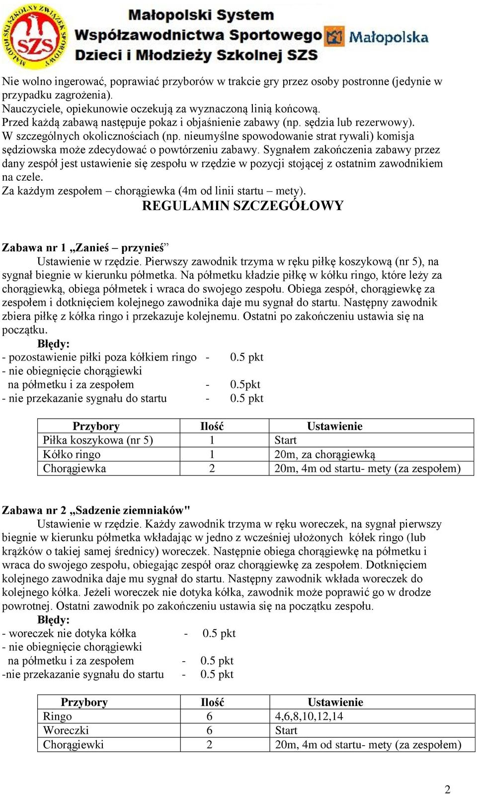 nieumyślne spowodowanie strat rywali) komisja sędziowska może zdecydować o powtórzeniu zabawy.