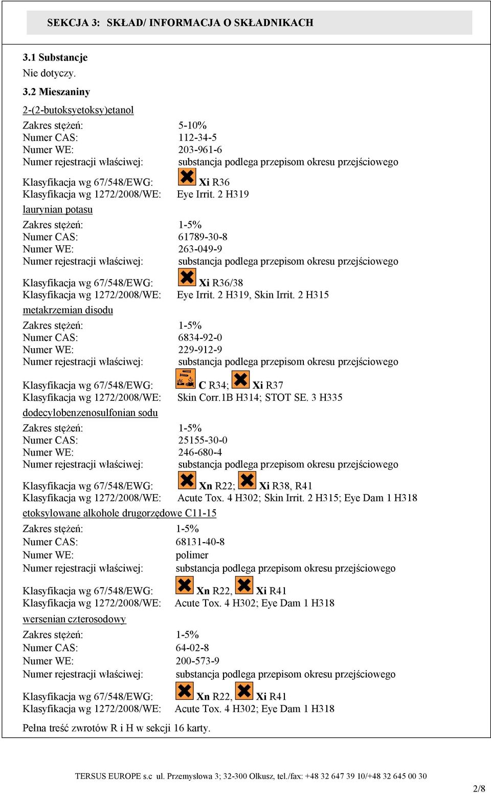 1 Substancje Nie dotyczy. 3.